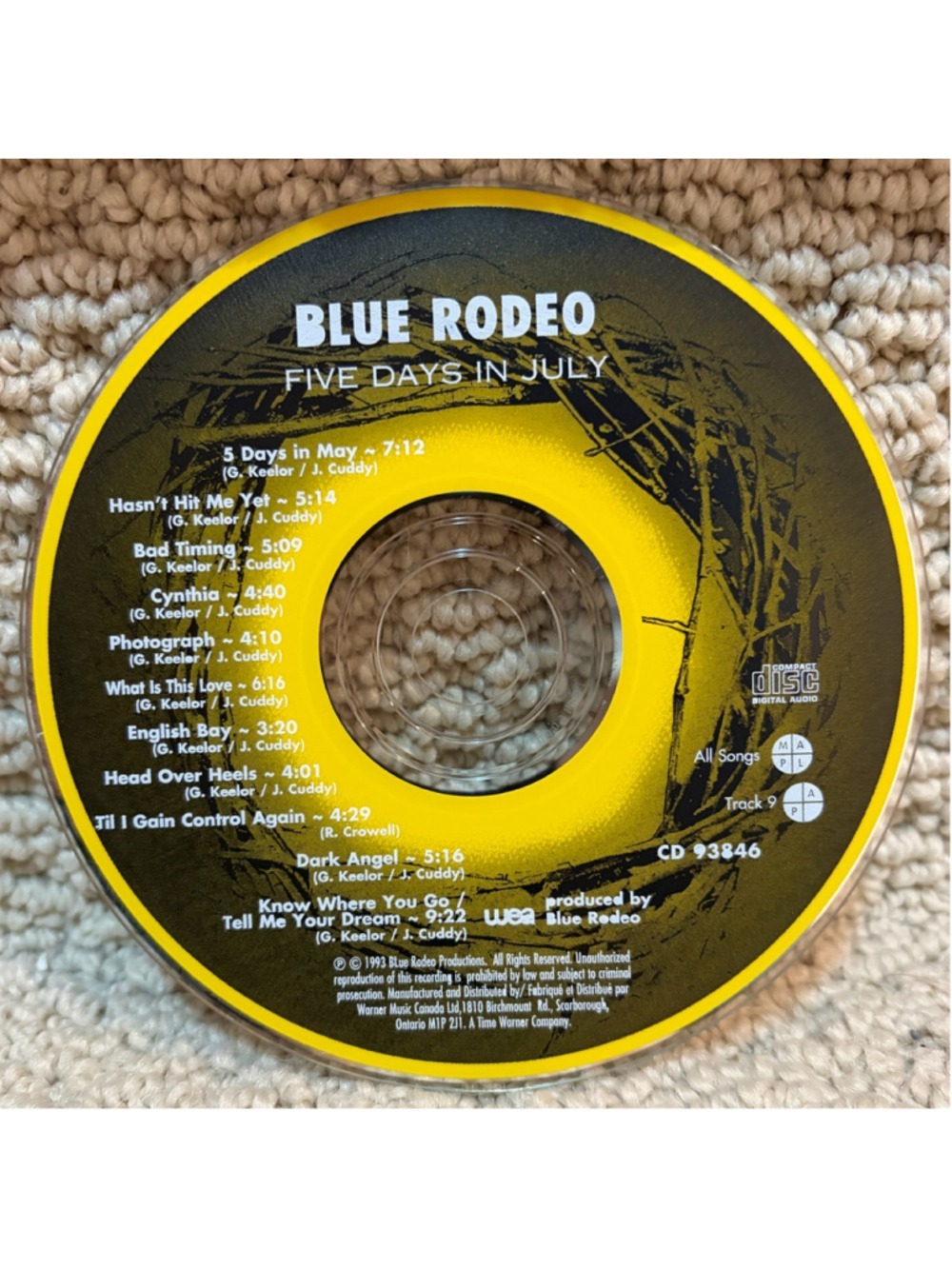 Blue Rodeo Five Days In July CD Music Album One Size Yellow Black